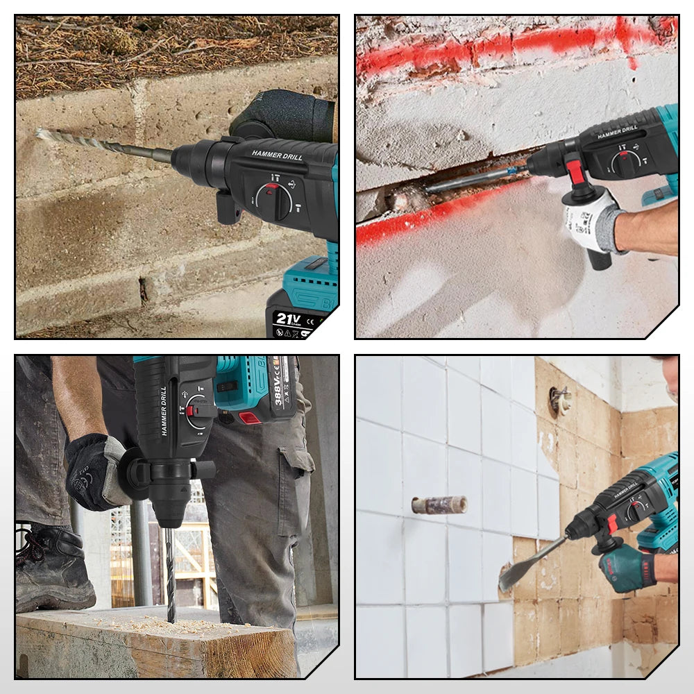 YOFIDRA 26mm Borstelloze Elektrische Boorhamer Snoerloze Multifunctionele Klopboormachine Elektrisch Gereedschap voor Makita 18-21V Accu