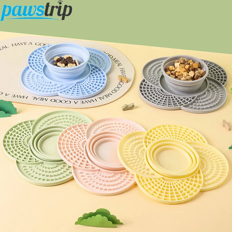 2 in 1 Silicone Dog Slow Feeder Mat with Foldable Bowl Pet Lick Mat for Dogs Cats Non-slip Puppy Slow Food Plate Dog Accessories