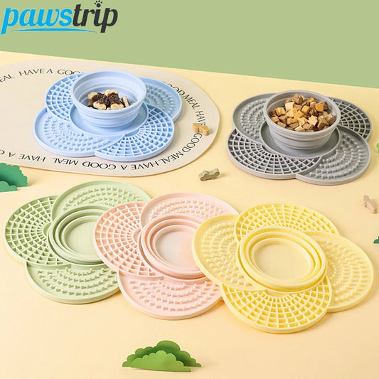 2 in 1 Silicone Dog Slow Feeder Mat with Foldable Bowl Pet Lick Mat for Dogs Cats Non-slip Puppy Slow Food Plate Dog Accessories