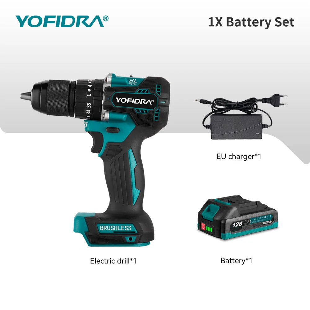YOFIDRA 13MM Borstelloze Elektrische Slagboormachine 35+3 Koppel Snoerloze Houtbewerkingsschroevendraaier Elektrisch Gereedschap voor Makita Accu Pin