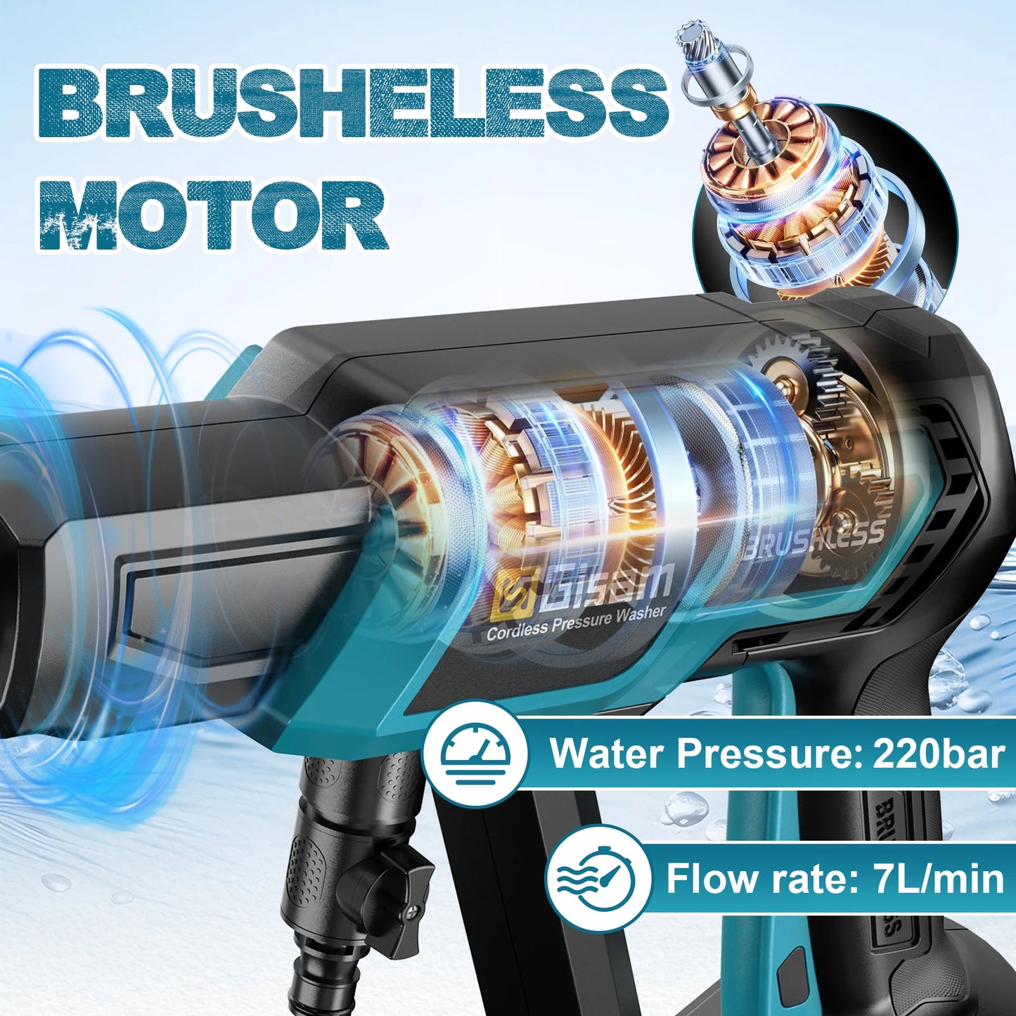 Gisam 220Bar Brushless Electric High Pressure Car Washer Gun Garden Washing Spray Gun Cleaning Tool For Makita 18V Battery Pin