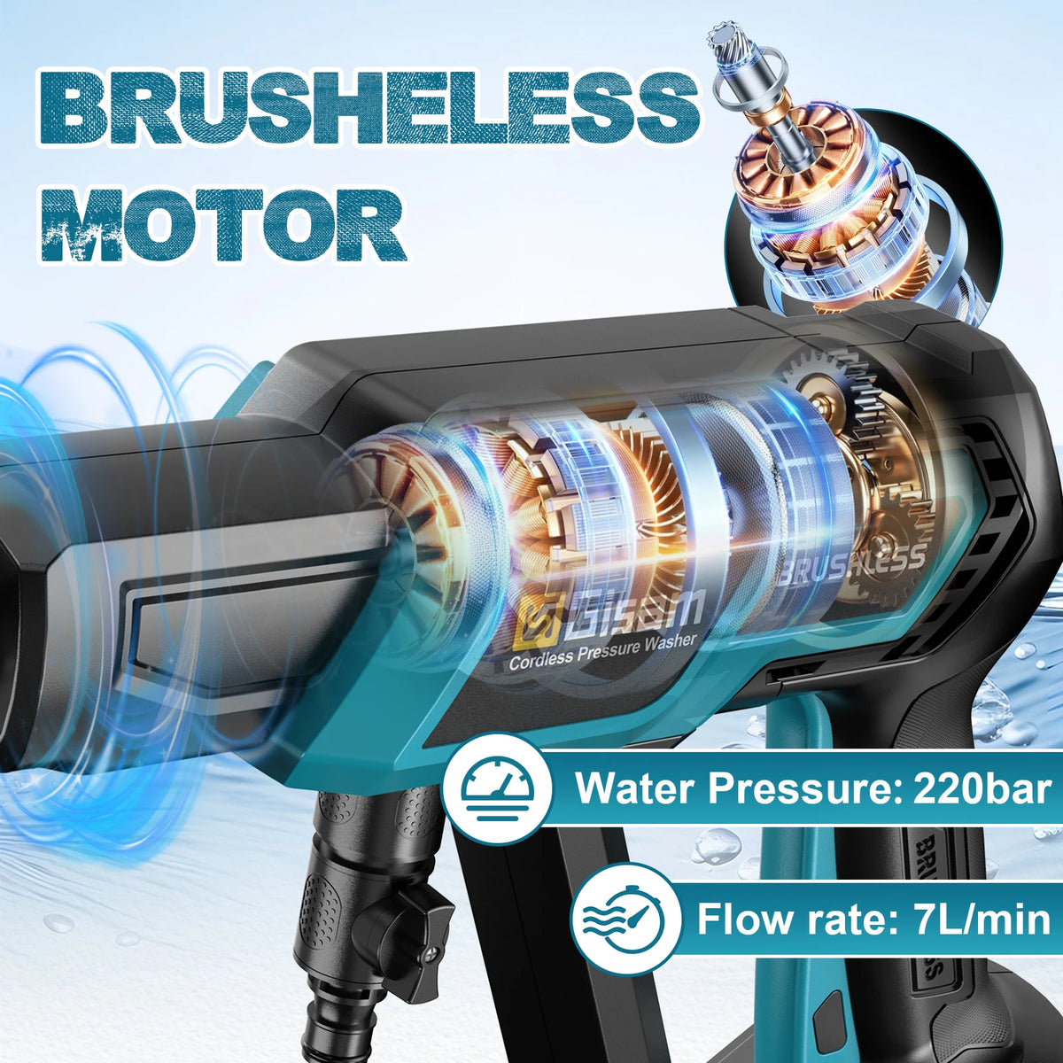 Gisam 220Bar Borstelloze Elektrische Hogedrukreiniger Pistool Tuinsproeipistool Reinigingsgereedschap voor Makita 18V Accu