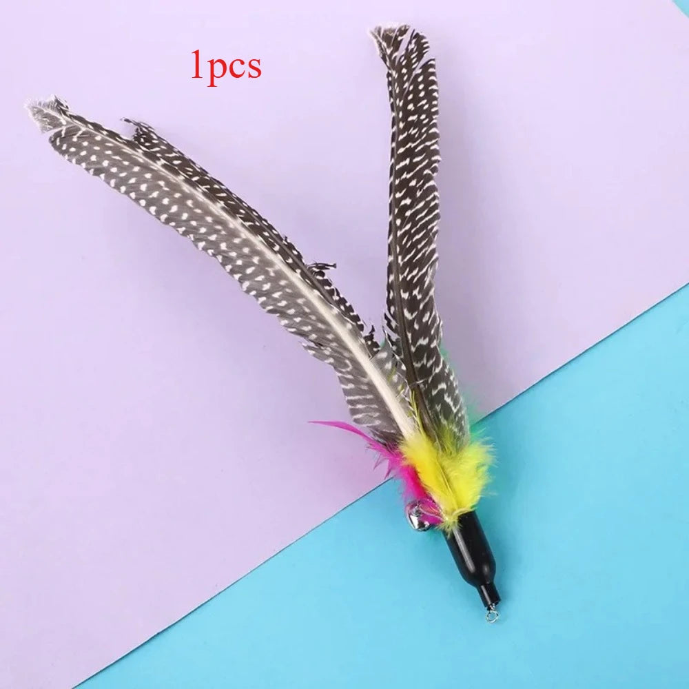 2pcs Pet Cat Toy Large Pearl Feather Bell Fishing Rod Replacement Head Funny Cat Stick Interactive Toy Cat Toys Interactive
