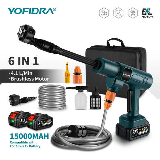YOFIDRA 200Bar Brushless Electric High Pressure Water Spray Gun 3500W 6IN1 Car Clean Washer Garden Tool For Makita Battery Pin