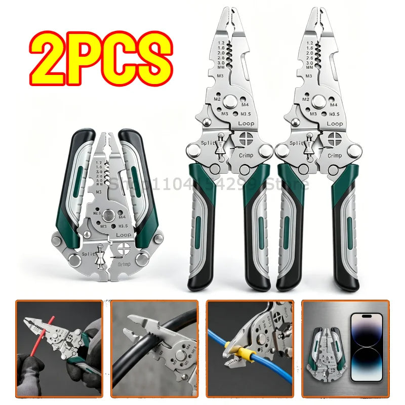 Foldable 18in1 Wire Cutter Wire Stripper Crimper Wire Stripping Tool Cable Stripper Wiring Tools WireCrimping Tool Safety Lock