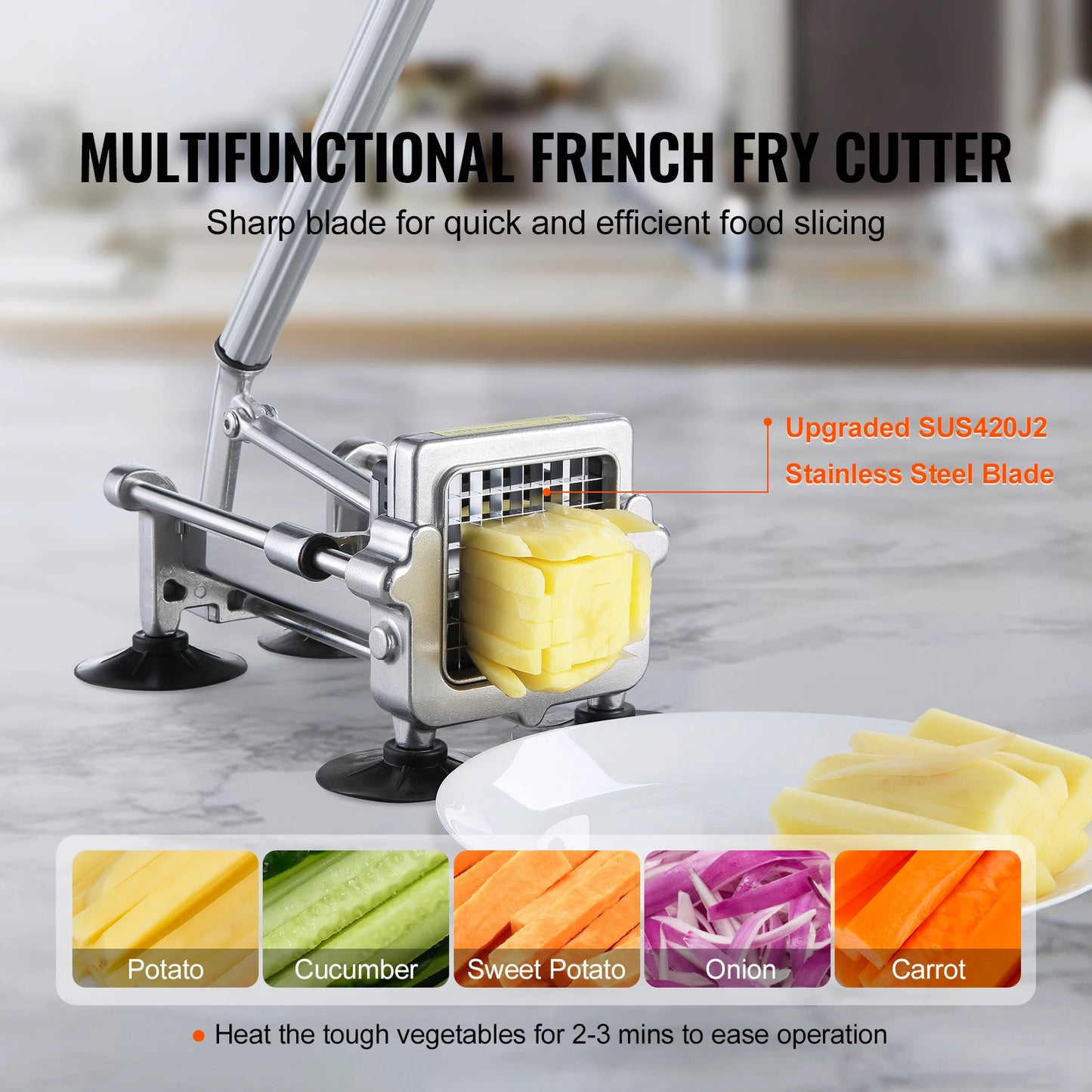 SucceBuy French Fry Cutter Potato Slicer 1/2 3/8 1/4-Inch Stainless Steel Blades for French Fries Cucumber Vegetables Carrot