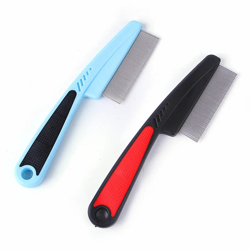 Pet Flea Comb for Dogs Cats Fine Tooth Stainless Steel Grooming Comb Anti-Slip Handle Pet Hair Remover Lice Comb for Short Fur
