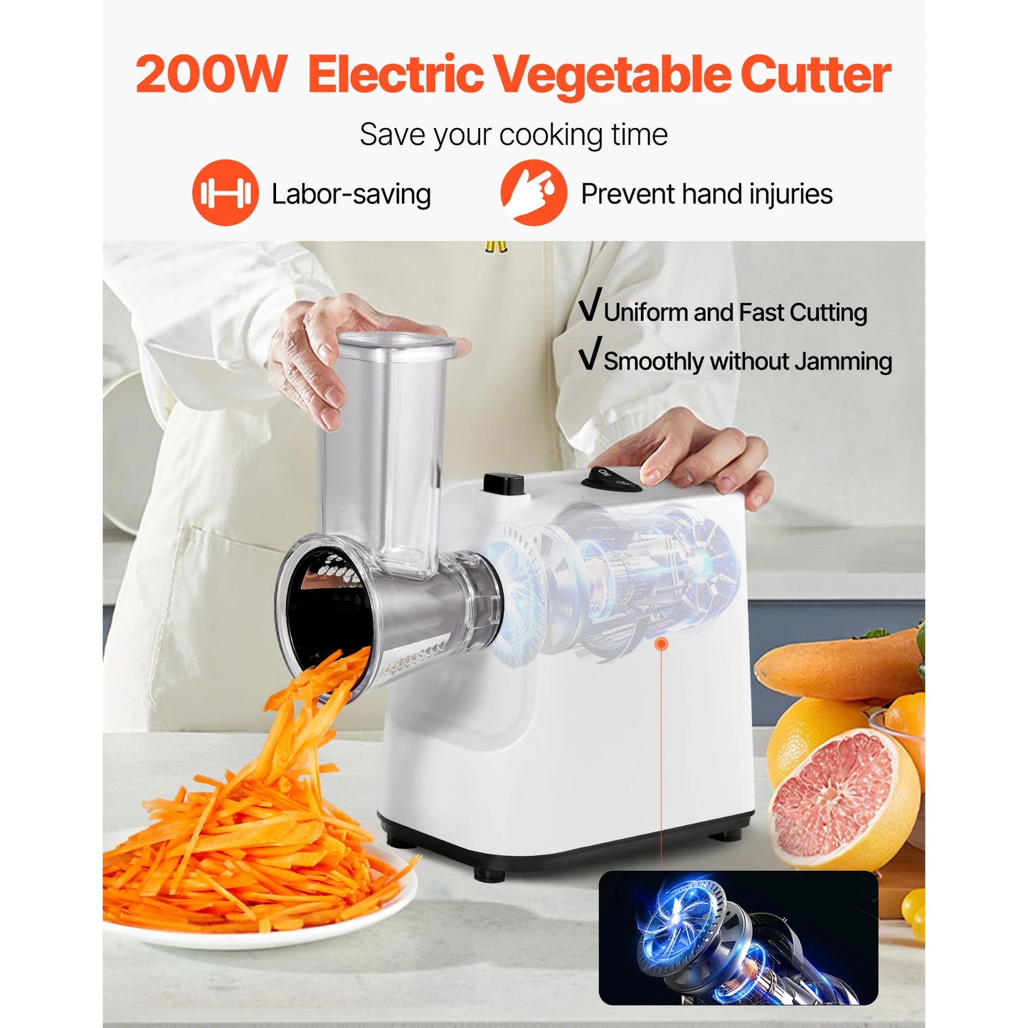 SucceBuy Electric Cheese Grater Salad Maker 200W Salad Shooter Electric Vegetable Slicer Shredder Chopper for Fruits with 5 Att