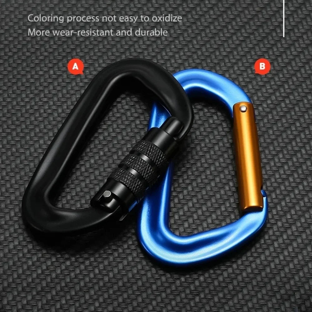 12kN D-Shaped Aluminum Alloy Carabiner with Screw Lock, Heavy Duty Rock Climbing Lock for Outdoor Hiking Camping Backpacking