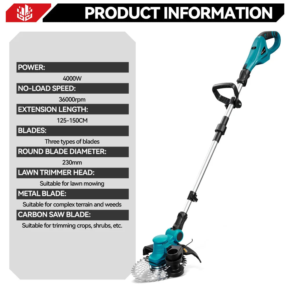 ONEVAN 9inch Brushless Electric Lawn Mower 36000RPM Grass Trimmer Foldable Cutter Garden Power Tool For Makita 18V Battery Pin
