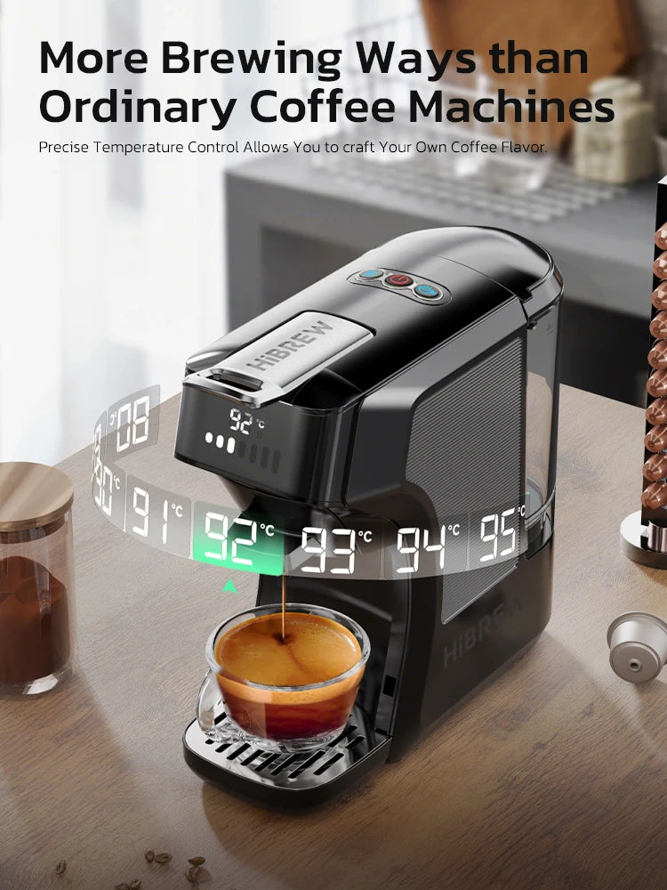 HiBREW H1C 5-in-1 Multicapsule-koffiemachine, 20 bar, PID-thermostaat, warme en koude extractie, volume en temperatuur in 7 stappen instelbaar, geschikt voor Nes en DG
