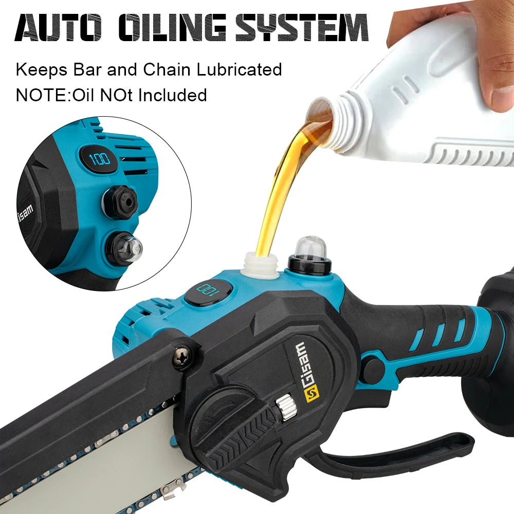 Gisam 8 inch borstelloze elektrische zaag, eenhandige elektrische kettingzaag, houtbewerkings- en tuingereedschap, snoeizaag voor Makita 18V accu
