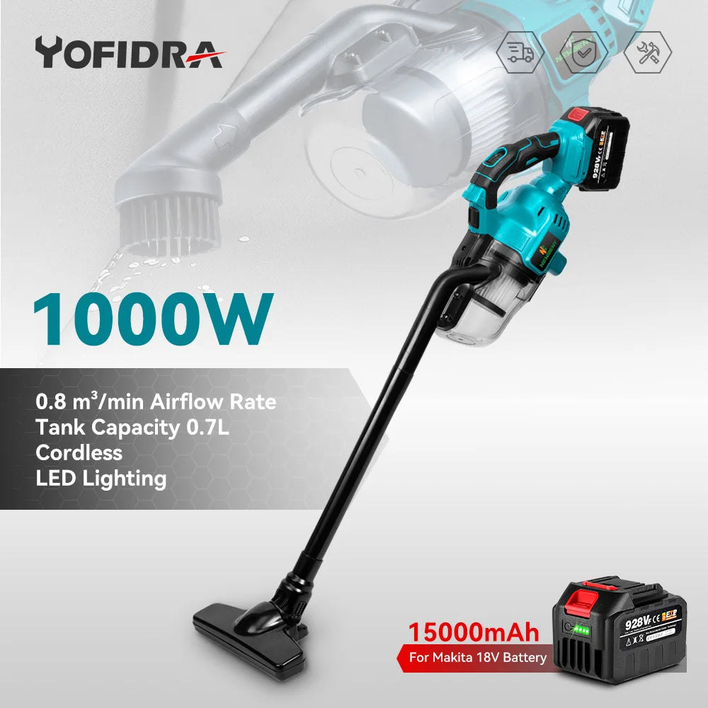 YOFIDRA 1000W Cordless Electric Vacuum Cleaner Efficient Rechargeable Dust Catcher Cleaning Power Tools For Makita Battery Pin