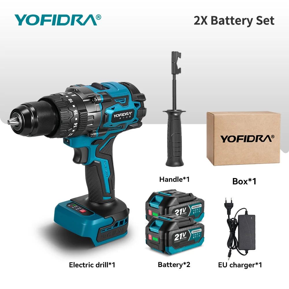 YOFIDRA 900N.M 13mm Borstelloze Elektrische Slagboormachine 20+3 Koppel Handmatige Boor- en Schroefmachine Elektrisch Gereedschap voor Makita Accu