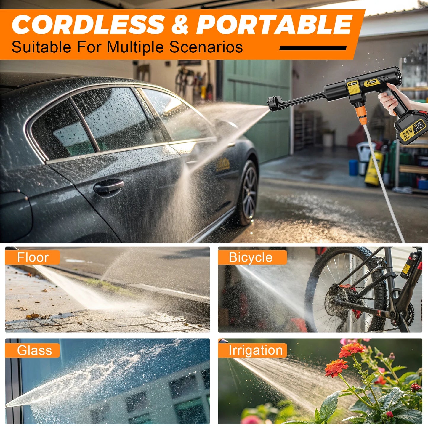 Gisam 200Bar Brushless Electric High Pressure Car Washer 6 IN 1 Car Garden Cleaning Water Spray Gun For Makita 18V Battery Pins