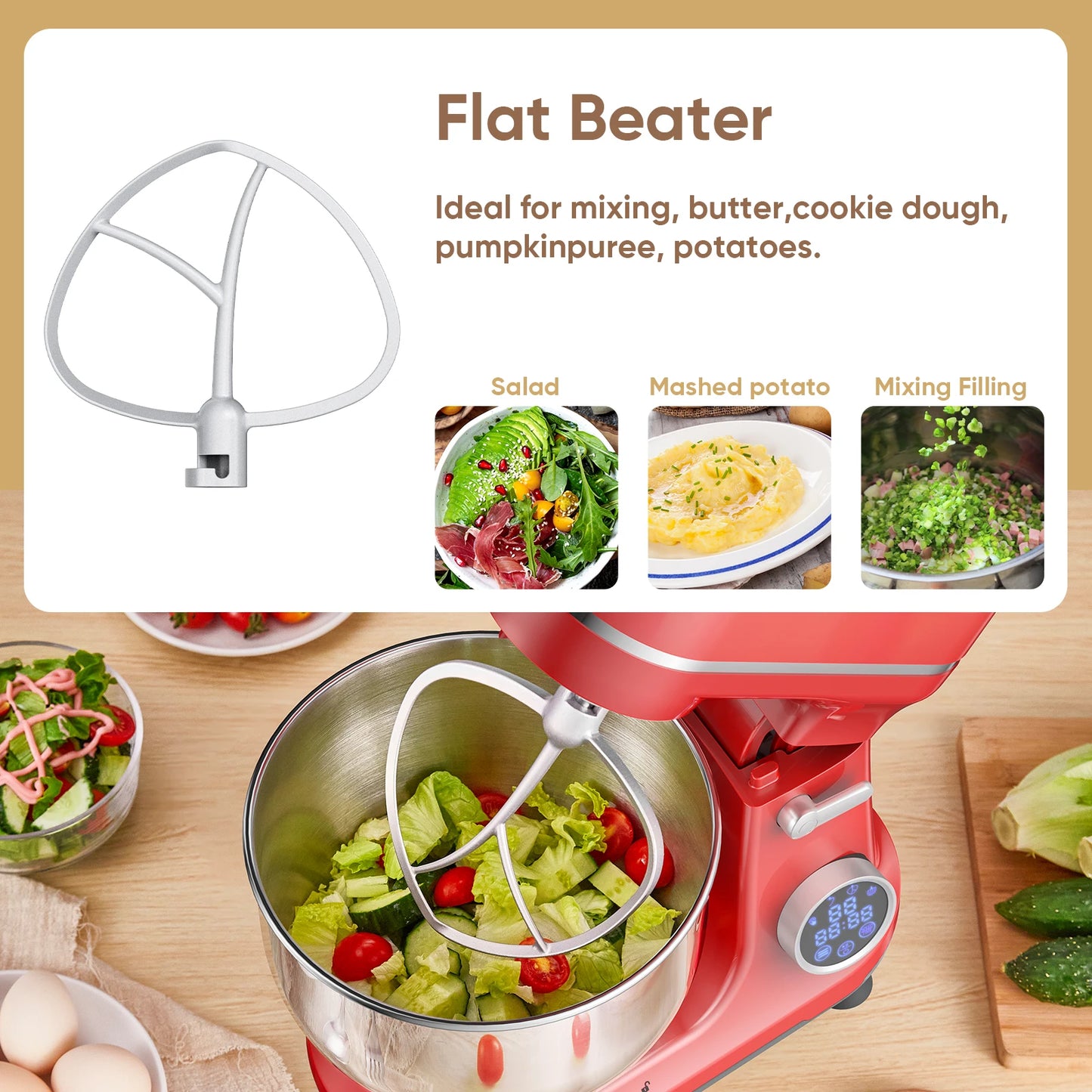 BioloMix Kitchen Food Stand Mixer, 1200W 11-Speeds DC Motor, Digital OLED Screen, Electric Food Mixer with Dough Hook, Whisk