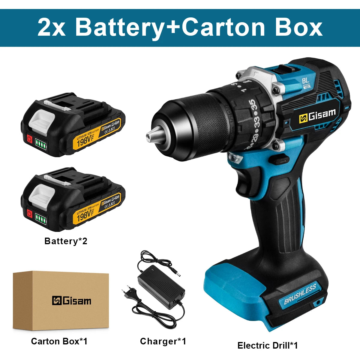 Perceuse visseuse à percussion sans balais GIsam 13 mm, deux vitesses, couple 35+3, outil électrique sans fil pour batteries Makita 18V