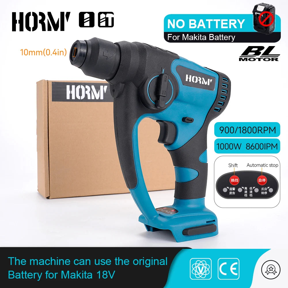 A teal and black cordless rotary hammer drill.