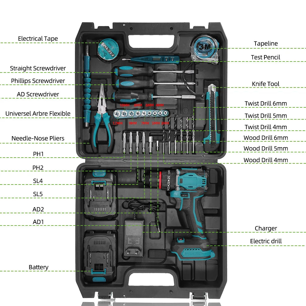 NEWBENY 80N.M 3-IN-1 Brushless Electric Drill Cordless 25+3 Torque Screwdriver Power Tools Set For Makita 18V Battery Pin