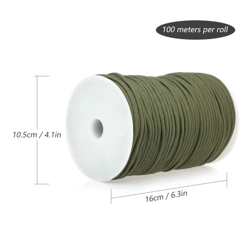 100m 650 Military Standard 9-Core Paracord Rope 4mm Outdoor Parachute Cord Survival Umbrella Tent Lanyard Camping Strap