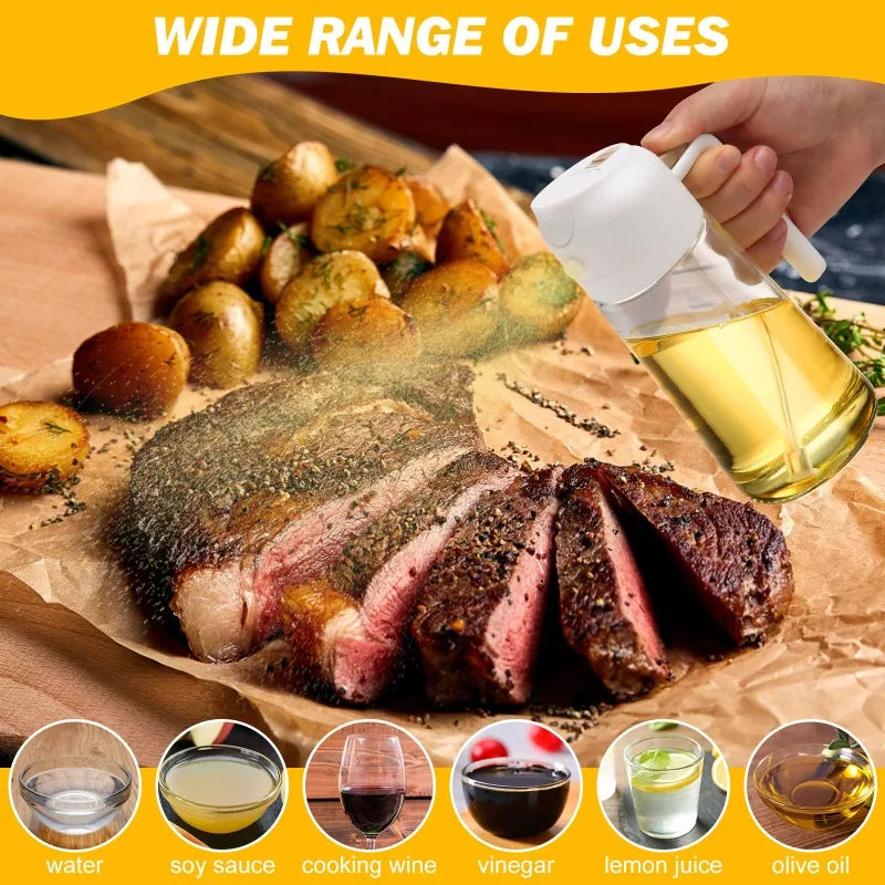1-2PCS 2in1 Olive Oil Dispenser Bottle 500ml Plastic Oil Sprayer Cooking Oil Spray Tank BBQ Baking Picnic Kitchen Tools for Home