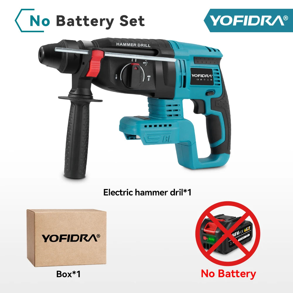Marteau perforateur électrique sans bal ais YOFIDRA 26 mm, outil électroportatif multifonction rotatif sans fil rechargeable pour batterie Makita 18 V