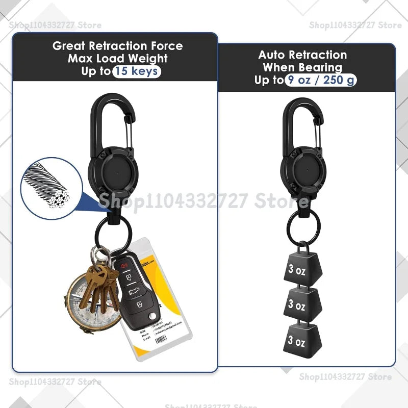 1/2/4pcs Extendable Retractable Holders Keychain Badge Reels Heavy Duty Clip with Carabiner Key Chain for Men Outdoor Bags
