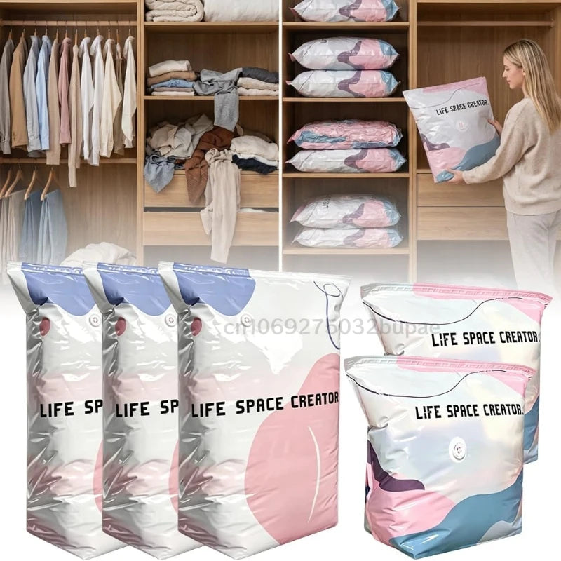 5 Pcs No-Pump Vacuum Storage Bags, Pump-Free Large Capacity Vacuum Storage Bags, Large Vacuum Compression Bags without a Pump fo