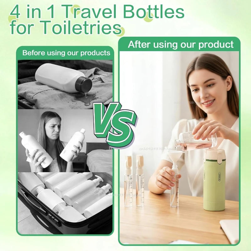 4 in 1 Travel Dispenser Portable Leakproof Travel Bottle Dispenser Set for Perfume Shampoo Conditioner Lotion Toiletry Container