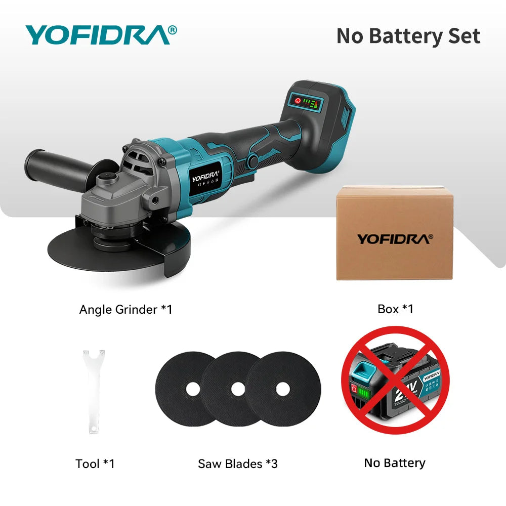 YOFIDRA 125mm Borstelloze Haakse Slijper 3 Versnellingen Draadloze Slijpmachine Snijgereedschap Houtbewerking Elektrisch Gereedschap Voor Makita Batterij Pin