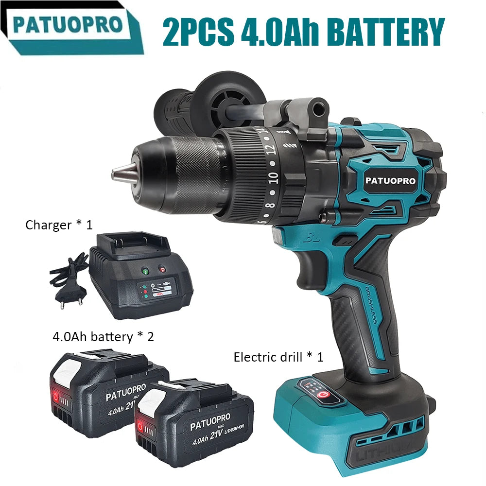 Perceuse à percussion électrique sans balais 220 N.m, perceuse à main sans fil 13 mm, outil de forage à percussion 3 fonctions pour batterie Makita 18V