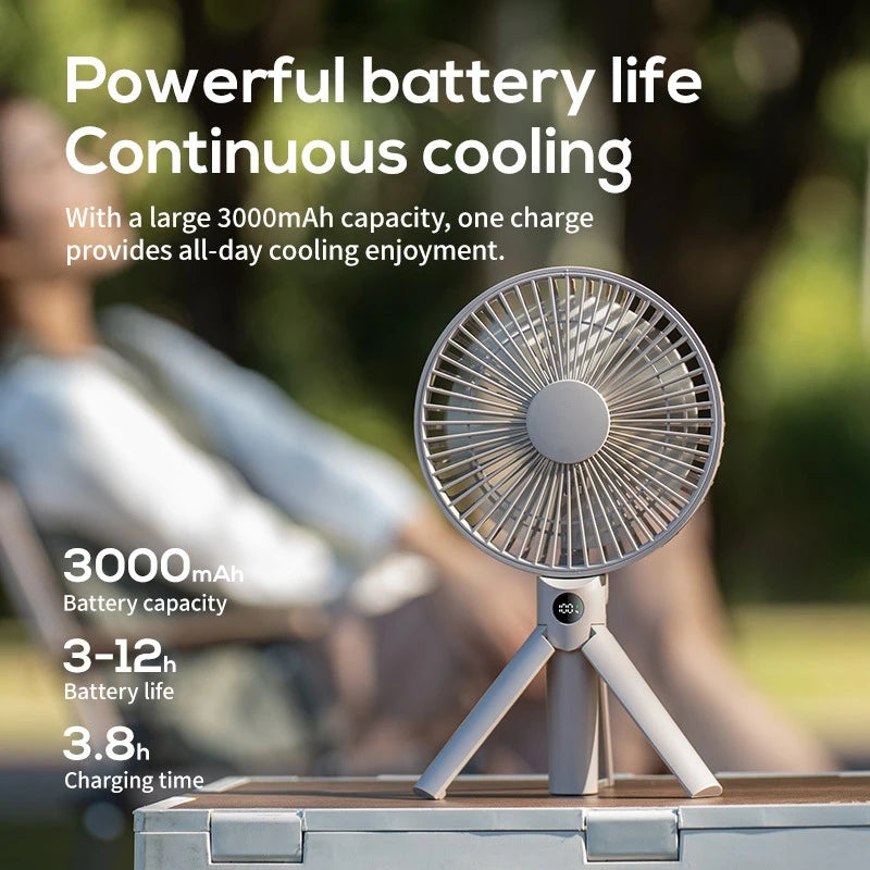 Lenovo Foldable Tripod Handheld Fan 3000mAh 4-Speed Rechargeable Fan LED Digital Display Portable Fan for Outdoor Travel Camping