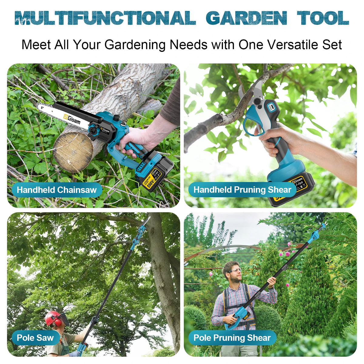 Gisam Borstelloze telescopische elektrische kettingzaag-snoeischaar 4-in-1 takkenzaag tuingereedschap voor Makita 18V-accu