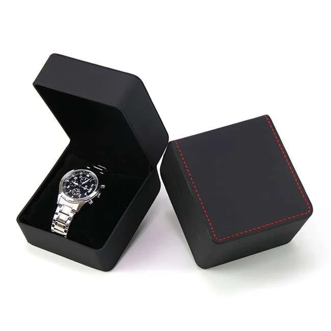 Black Single Watch Organizer Case Gift Box with Pillow PU Leather Wristwatch Display Case Organizer for Men and Women