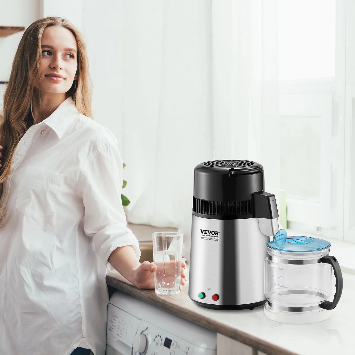 Succebuy Water Distiller 4L 1.05 Gallon Pure Water Purifier Filter For Home Countertop750W Distilled Water Maker Stainless Steel