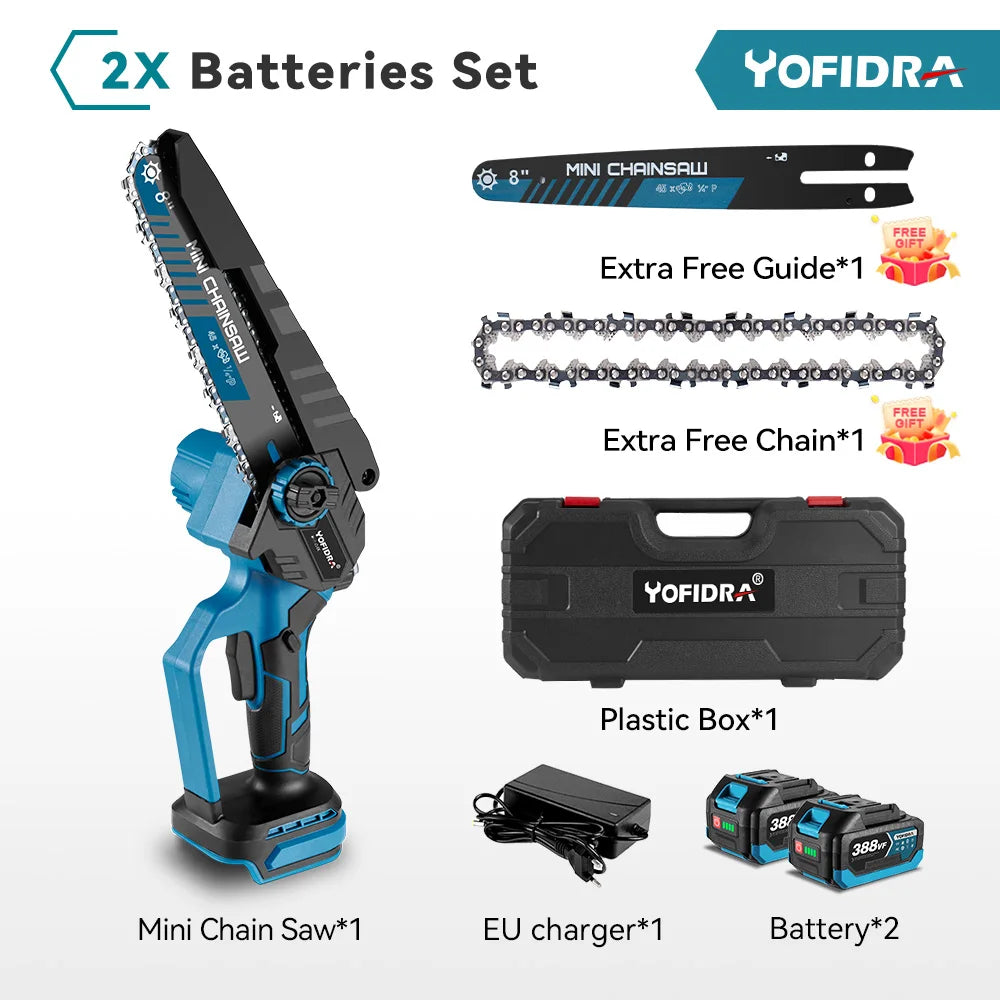 YOFIDRA 8 Inch Brushless Electric Chainsaw 3500W Handheld Woodworking Pruning Chain Saw Cutter Power Tool For Makita Battery Pin