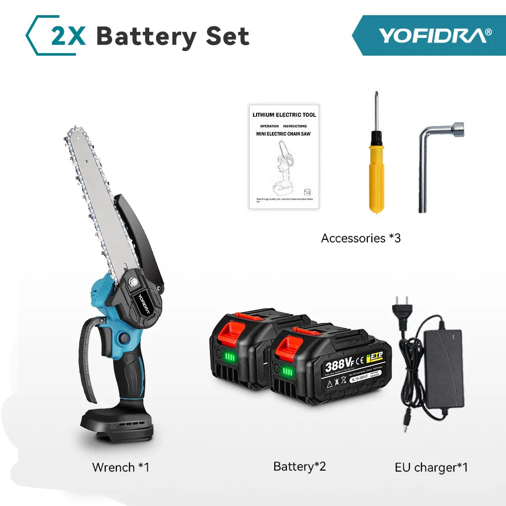 YOFIDRA Borstelloze Kettingzaag 8 Inch Handheld Snoerloze Snoeizaag Oplaadbaar Snoeigereedschap voor Hout Elektrisch Gereedschap voor Makita 18V Accu