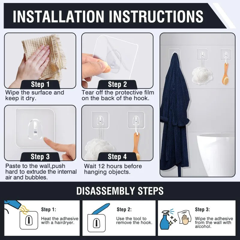 Strong Self Adhesive Hooks Heavy Duty Wall Hooks Transparent Hangers Door Key Towel Hook for Bathroom Kitchen  Wall Hooks
