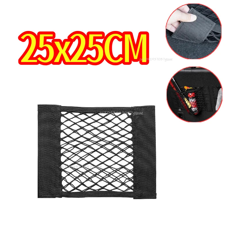 Universal Car Trunk Storage Net Stretchable Mesh Pocket Magic Sticker Elastic String for Rear Seat Back Organizer Stretchable