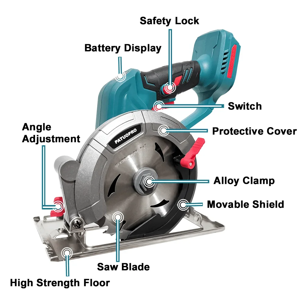150mm Borstelloze Elektrische Cirkelzaag 6-Inch Snoerloze Handbediende Verstelbare Elektrische Zaag Houtsnijmachine voor Makita 18V Accu