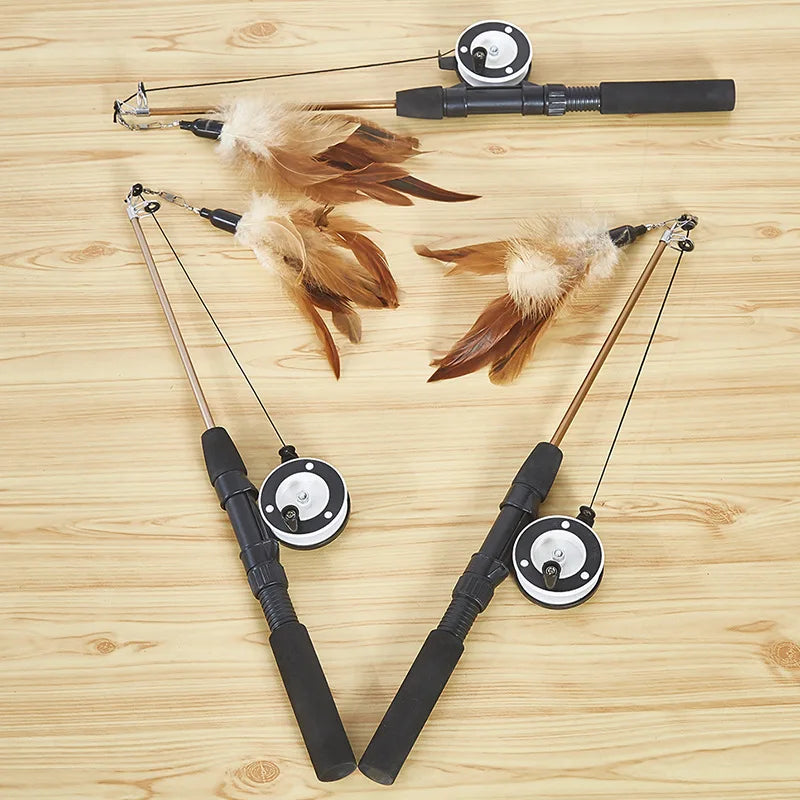 Retractable Cat Teaser Wand Toy Telescopic Cat Stick Toys Funny Interactive Kitten Feather Toy Pet Boredom Relief Toys