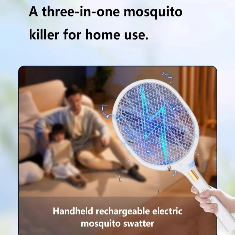 Raquette anti-moustique électrique 2-en-1 Lenovo, lampe tue-moustique pliable, piège à moustiques automatique, raquette rechargeable