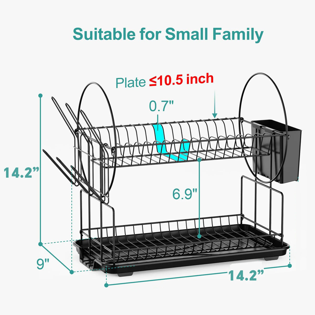 Dish Drying Rack - 2 Tier Small Dish Racks for Kitchen Counter with Drainboard,Multifunctional  Drainer for Kitchen Organization