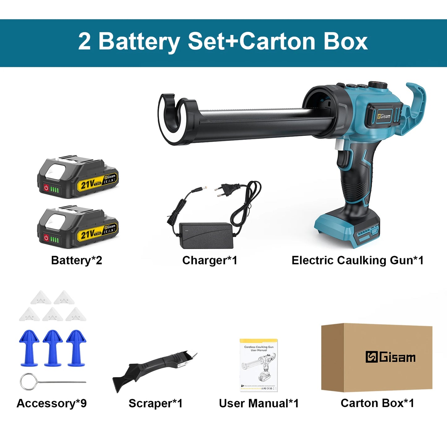 Gisam 400KG Electric Caulking Glue Gun Cordless Adhesive Glass Glue Gun Caulking Sealant Filling Sealing Home DIY Power Tool For Makita 18V Battery Pin
