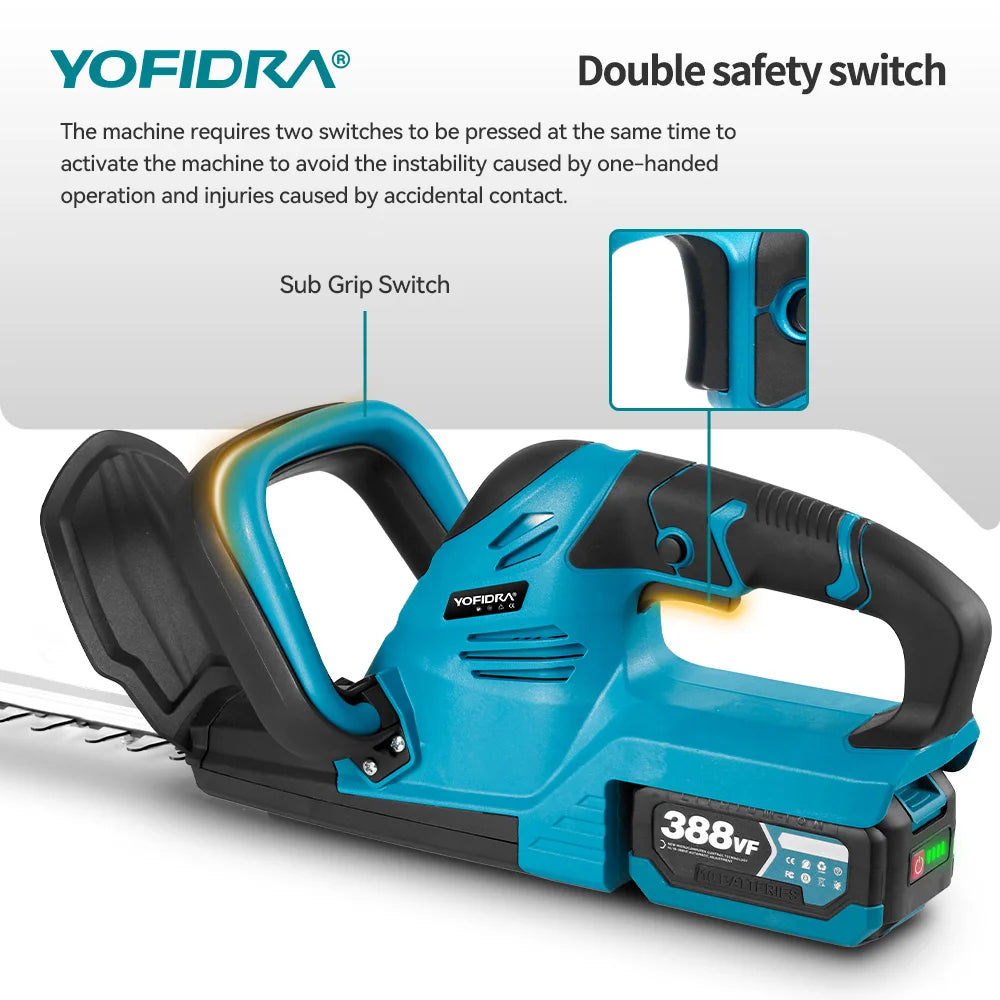YOFIDRA Taille-haie électrique sans fil 2000 W 15 000 tr/min, scie d'élagage, tondeuse à gazon, outils de jardinage pour batterie Makita