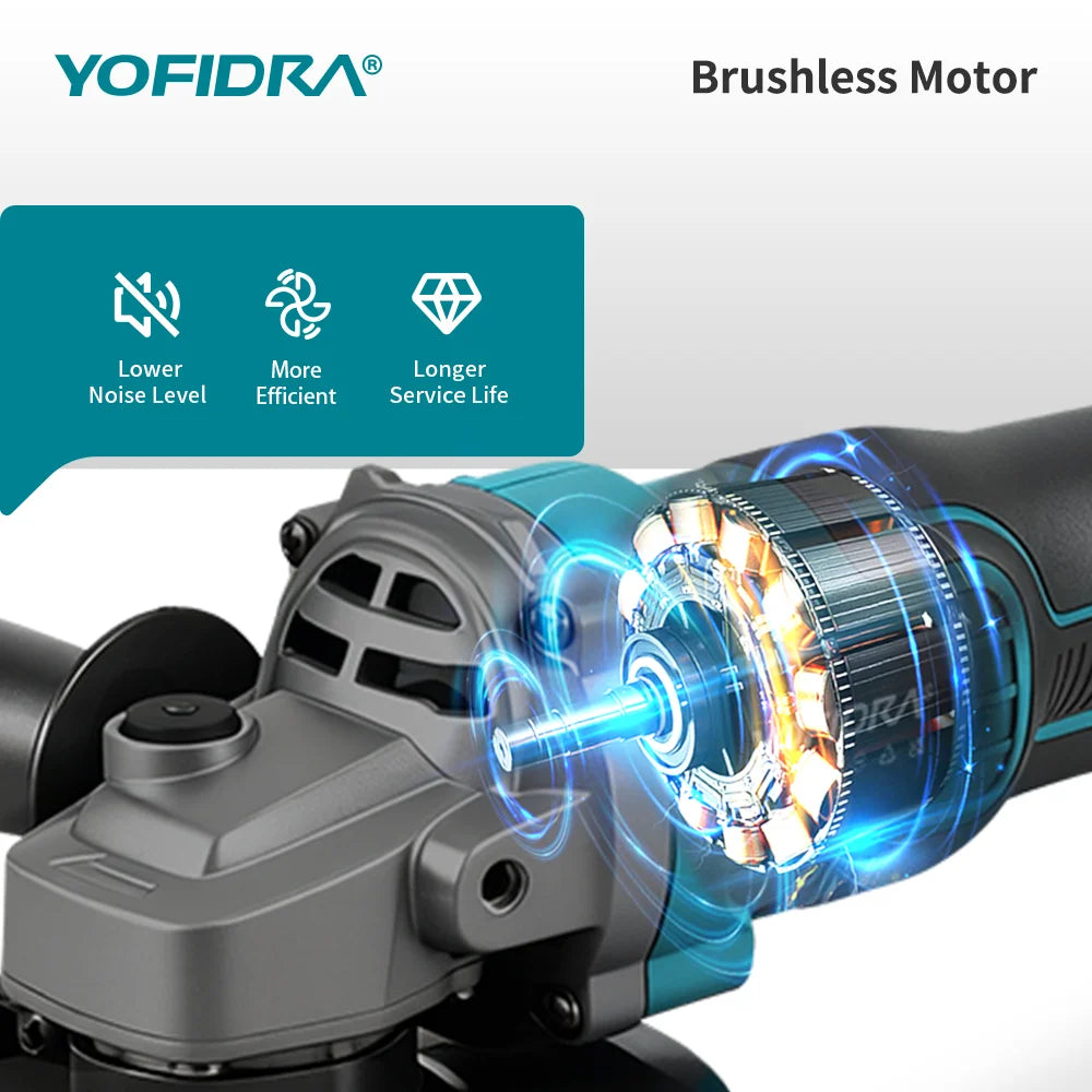 YOFIDRA 125mm Borstelloze Haakse Slijper 3 Versnellingen Draadloze Slijpmachine Snijgereedschap Houtbewerking Elektrisch Gereedschap Voor Makita Batterij Pin