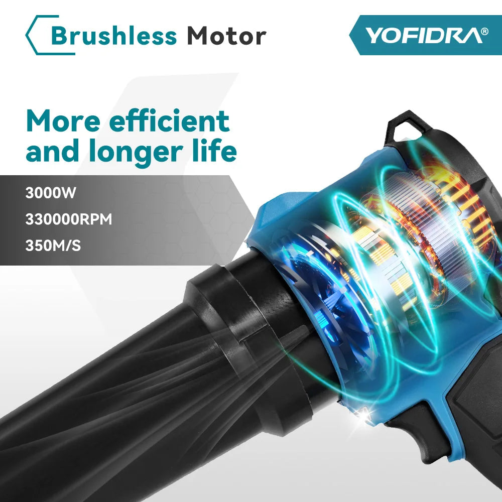 YOFIDRA 350M/S 3000W Brushless Electric Turbo Fan Blowers Cordless Jet Fan Leaf Snow Blowing Tools For Makita 18V Battery Pin