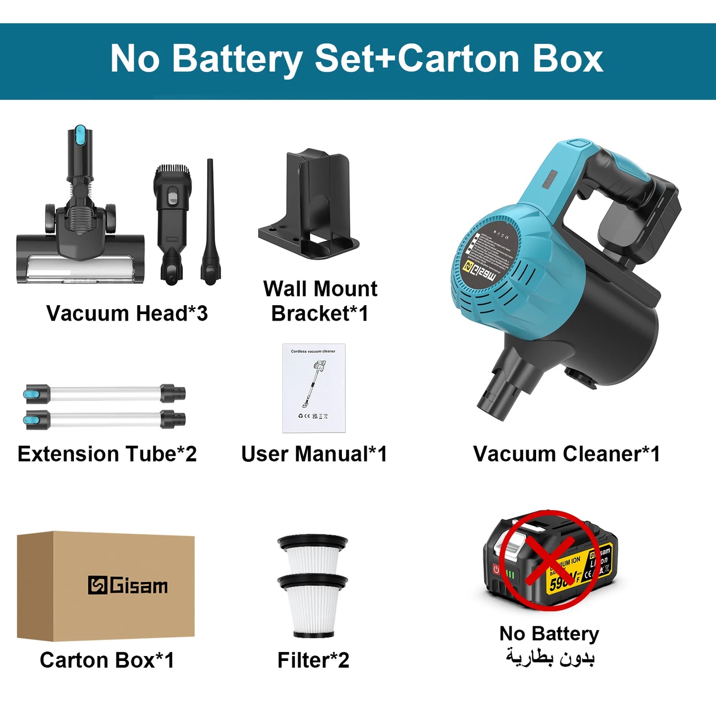 Gisam 30Kpa Brushles Electric Vacuum Cleaner 1.5L Portable Dust Suction Household Cleaning Power Tool For Makita 18V Battery Pin