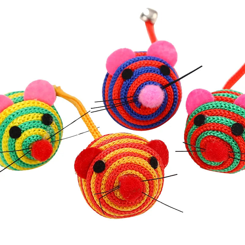 5/10pcs Cat Nylon Mouse Toys Interactive Cat Toy With Bell Funny Cat Teasing Toy Durable Kitten Self-Playing Animal Toy