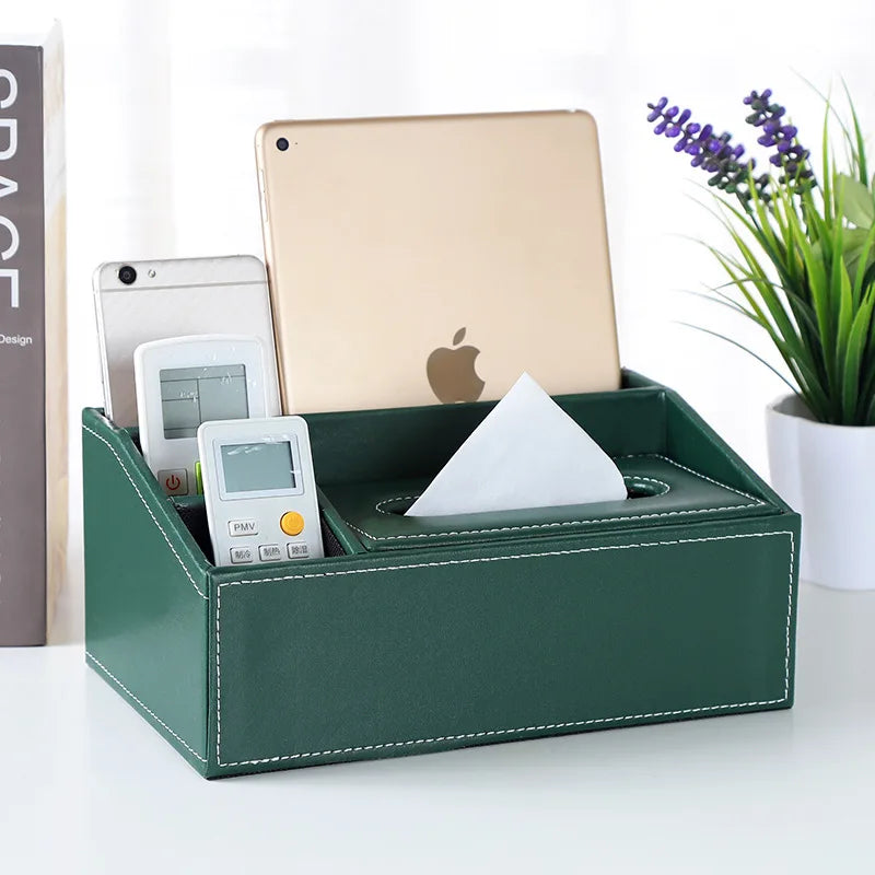 Multifunctional Tissue Box with Stationery Remote Control Box, Decorative Tissue Pen Remote Organizer for Home/Office/Restaurant